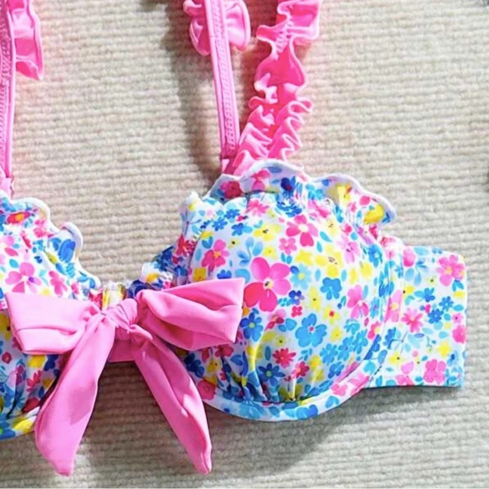 Coquette Girl Bikini Set with Pink Bow & Ruffles
